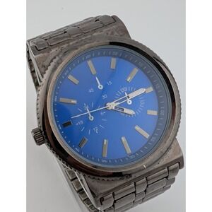 Massimo Watch Men 46mm Case Blue Dial Gunmetal Gray 7.5" Band- New Battery